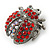Small Red, Pink Crystal 'Ladybug' Brooch In Gun Metal - 24mm Length - view 2