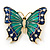 Green/ Dark Blue Enamel, Crystal Butterfly Brooch In Gold Tone - 55mm L - view 6
