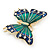 Green/ Dark Blue Enamel, Crystal Butterfly Brooch In Gold Tone - 55mm L - view 4