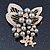Grey Faux Pearl, Clear, Citrine Austrian Crystal Floral Brooch In Gold Tone - 75mm L - view 9