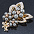 Grey Faux Pearl, Clear, Citrine Austrian Crystal Floral Brooch In Gold Tone - 75mm L - view 6