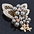 Grey Faux Pearl, Clear, Citrine Austrian Crystal Floral Brooch In Gold Tone - 75mm L - view 3