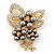 Grey Faux Pearl, Clear, Citrine Austrian Crystal Floral Brooch In Gold Tone - 75mm L - view 8