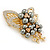 Grey Faux Pearl, Clear, Citrine Austrian Crystal Floral Brooch In Gold Tone - 75mm L - view 4