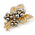 Grey Faux Pearl, Clear, Citrine Austrian Crystal Floral Brooch In Gold Tone - 75mm L - view 5