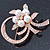 Bridal Crystal, Similutated Pearl Flower Brooch In Rose Tone Gold - 50mm Across - view 4