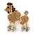 Gold Plated Citrine/ AB/ Topaz Crystal Poodle Brooch - 37mm L - view 4