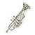 Silver Tone Clear Crystal Musical Instrument Trumpet Brooch - 48mm L - view 2