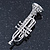 Silver Tone Clear Crystal Musical Instrument Trumpet Brooch - 48mm L - view 7