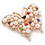White Glass Pearl, Multicoloured Austrian Crystal Butterfly Brooch In Rose Gold Tone Metal - 58mm L - view 6