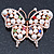White Glass Pearl, Multicoloured Austrian Crystal Butterfly Brooch In Rose Gold Tone Metal - 58mm L - view 2