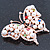 White Glass Pearl, Multicoloured Austrian Crystal Butterfly Brooch In Rose Gold Tone Metal - 58mm L - view 3