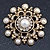 Vintage Inspired Crystal, Faux Pearl Filigree Round Brooch In Gold Tone - 47mm Diameter - view 5
