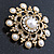 Vintage Inspired Crystal, Faux Pearl Filigree Round Brooch In Gold Tone - 47mm Diameter - view 6