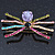 Multicoloured Austrian Crystal Spider Brooch In Gold Tone - 63mm W - view 7