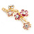 Crystal, Pink Enamel Magnolia Floral Brooch In Gold Tone - 65mm L - view 2