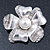 Vintage Inspired Textured, Crystal, Pearl Flower Brooch In Silver Tone - 45mm Diameter - view 2
