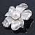 Vintage Inspired Textured, Crystal, Pearl Flower Brooch In Silver Tone - 45mm Diameter - view 6
