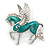 Small Green Enamel Pegasus the Winged Horse Brooch In Rhodium Plating - 35mm Across - view 3