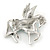 Small Green Enamel Pegasus the Winged Horse Brooch In Rhodium Plating - 35mm Across - view 4