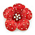 Red Enamel, Crystal Poppy Flower Brooch In Gold Plating - 50mm D