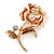Romantic Magnolia/ Bronze Crystal Rose Flower Brooch In Gold Plating - 52mm L