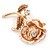 Romantic Magnolia/ Bronze Crystal Rose Flower Brooch In Gold Plating - 52mm L - view 2