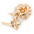 Romantic Magnolia/ Bronze Crystal Rose Flower Brooch In Gold Plating - 52mm L - view 3