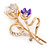 Purple/ Pink Crystal Tulip Brooch In Gold Tone - 55mm L - view 3