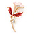 Pink/ Coral Enamel, Crystal Calla Lily Brooch In Gold Plating - 53mm L - view 5