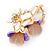 Purple Enamel, Crystal With Pink Glass Stones Floral Brooch In Gold Plating - 45mm L - view 3