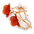 Pink Enamel, Crystal With Coral Glass Stones Floral Brooch In Gold Plating - 45mm L - view 3