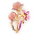 Fuchsia Enamel, Crystal With Pink Glass Stones Floral Brooch In Gold Plating - 45mm L