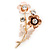 Magnolia/ Bronze Enamel, Crystal Flowers and Butterfly Brooch In Gold Tone - 50mm L
