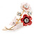 Coral/ Pink Enamel, Crystal Flowers and Butterfly Brooch In Gold Tone - 50mm L - view 4