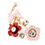 Coral/ Pink Enamel, Crystal Flowers and Butterfly Brooch In Gold Tone - 50mm L - view 2