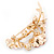 Coral/ Pink Enamel, Crystal Flowers and Butterfly Brooch In Gold Tone - 50mm L - view 3