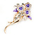 Pink/ Purple Enamel, Crystal Triple Flower Brooch In Gold Tone - 55mm L