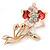 Coral/ Magnolia Enamel, Crystal Daisy Brooch In Gold Plating - 50mm L - view 2