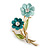 Light Blue/ Teal/ Olive Two Daisy Floral Brooch - 50mm L