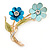 Light Blue/ Teal/ Olive Two Daisy Floral Brooch - 50mm L - view 5