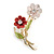 Pink/ Coral/ Olive Two Daisy Floral Brooch - 50mm L