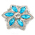 Cyan Blue/ Clear Glass Crystal Flower Brooch In Rhodium Plating - 53mm Across - view 5