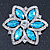 Cyan Blue/ Clear Glass Crystal Flower Brooch In Rhodium Plating - 53mm Across - view 2