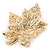 Gold Tone Clear Crystal Maple Leaf Brooch - 50mm L - view 2