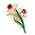 White/ Green/ Orange Daffodil Floral Brooch In Gold Plating - 55mm L - view 5