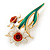 White/ Green/ Orange Daffodil Floral Brooch In Gold Plating - 55mm L - view 6