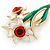 White/ Green/ Orange Daffodil Floral Brooch In Gold Plating - 55mm L - view 3