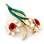 White/ Green/ Orange Daffodil Floral Brooch In Gold Plating - 55mm L - view 2