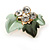 Small Mint/ Dark Green Enamel, Crystal Leaf Pin Brooch In Gold Tone - 25mm - view 2